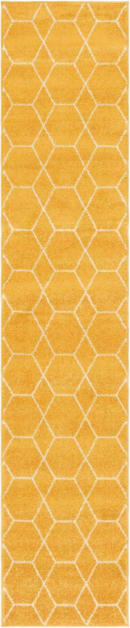 Yellow 2' x 10' Trellis Frieze Runner Area Rug Geometric Modern Unique Stain Resistant Easy Clean Carpet for Living, Dining, Bedrooms, Office for Sale at Rug Engine
