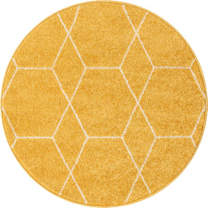 Yellow 3' 1 x 3' 1 Trellis Frieze Round Area Rug Geometric Modern Unique Stain Resistant Easy Clean Carpet for Living, Dining, Bedrooms, Office for Sale at Rug Engine