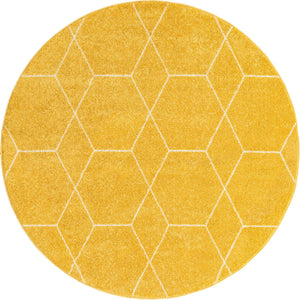 Yellow 6' 1 x 6' 1 Trellis Frieze Round Area Rug Geometric Modern Unique Stain Resistant Easy Clean Carpet for Living, Dining, Bedrooms, Office for Sale at Rug Engine