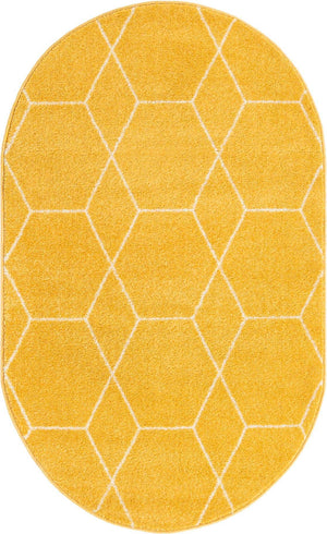 Yellow 3' 1 x 5' 3 Trellis Frieze Oval Area Rug Geometric Modern Unique Stain Resistant Easy Clean Carpet for Living, Dining, Bedrooms, Office for Sale at Rug Engine