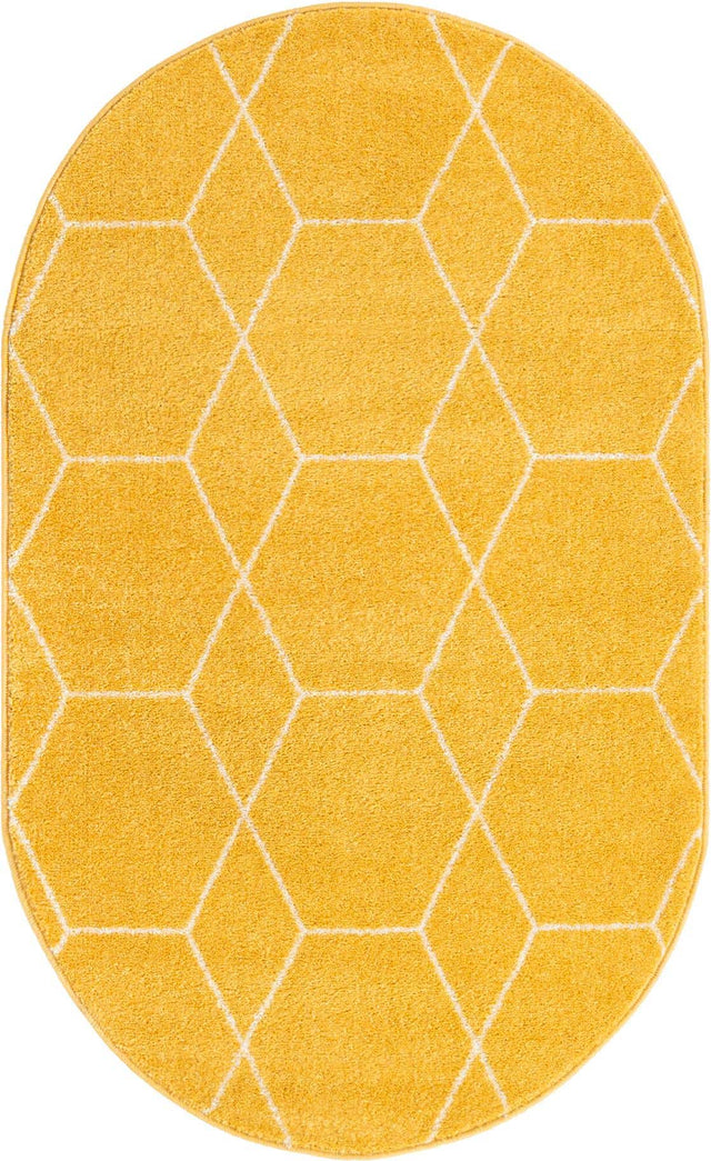 Yellow 3' 1 x 5' 3 Trellis Frieze Oval Area Rug Geometric Modern Unique Stain Resistant Easy Clean Carpet for Living, Dining, Bedrooms, Office for Sale at Rug Engine