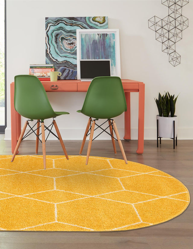 Yellow 3' 1 x 5' 3 Trellis Frieze Oval Area Rug Geometric Modern Unique Stain Resistant Easy Clean Carpet for Living, Dining, Bedrooms, Office for Sale at Rug Engine