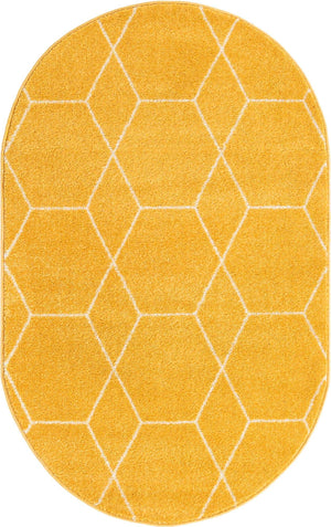 Yellow 5' 3 x 8' Trellis Frieze Oval Area Rug Geometric Modern Unique Stain Resistant Easy Clean Carpet for Living, Dining, Bedrooms, Office for Sale at Rug Engine