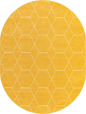 Yellow 7' 10 x 10' Trellis Frieze Oval Area Rug Geometric Modern Unique Stain Resistant Easy Clean Carpet for Living, Dining, Bedrooms, Office for Sale at Rug Engine