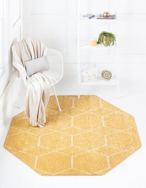 Yellow 7' 10 x 7' 10 Trellis Frieze Octagon Area Rug Geometric Modern Unique Stain Resistant Easy Clean Carpet for Living, Dining, Bedrooms, Office for Sale at Rug Engine