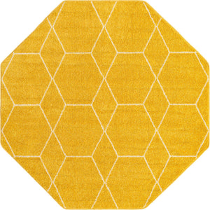 Yellow 5' 3 x 5' 3 Trellis Frieze Octagon Area Rug Geometric Modern Unique Stain Resistant Easy Clean Carpet for Living, Dining, Bedrooms, Office for Sale at Rug Engine