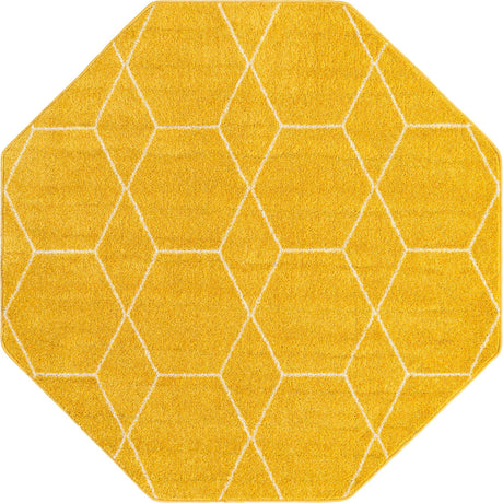 Yellow 5' 3 x 5' 3 Trellis Frieze Octagon Area Rug Geometric Modern Unique Stain Resistant Easy Clean Carpet for Living, Dining, Bedrooms, Office for Sale at Rug Engine
