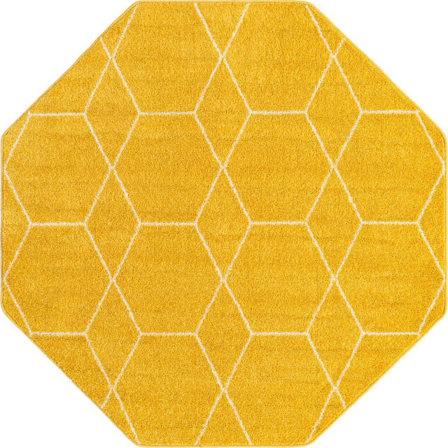 Yellow 5' 3 x 5' 3 Trellis Frieze Octagon Area Rug Geometric Modern Unique Stain Resistant Easy Clean Carpet for Living, Dining, Bedrooms, Office for Sale at Rug Engine
