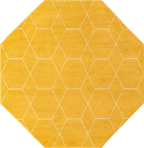 Yellow 7' 10 x 7' 10 Trellis Frieze Octagon Area Rug Geometric Modern Unique Stain Resistant Easy Clean Carpet for Living, Dining, Bedrooms, Office for Sale at Rug Engine