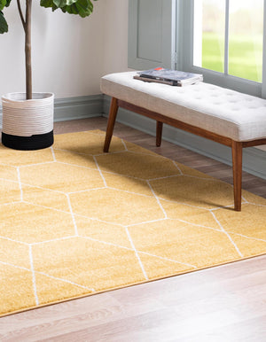 Yellow 4' 1 x 4' 1 Trellis Frieze Square Area Rug Geometric Modern Unique Stain Resistant Easy Clean Carpet for Living, Dining, Bedrooms, Office for Sale at Rug Engine