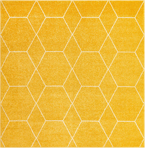 Yellow 7' 1 x 7' 1 Trellis Frieze Square Area Rug Geometric Modern Unique Stain Resistant Easy Clean Carpet for Living, Dining, Bedrooms, Office for Sale at Rug Engine