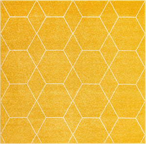 Yellow 7' 10 x 7' 10 Trellis Frieze Square Area Rug Geometric Modern Unique Stain Resistant Easy Clean Carpet for Living, Dining, Bedrooms, Office for Sale at Rug Engine