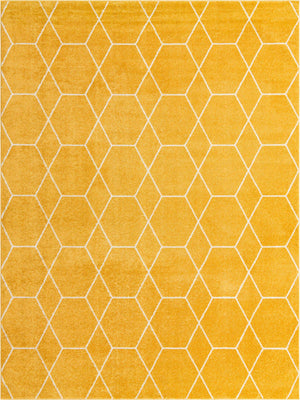 Yellow 10' x 13' 1 Trellis Frieze Rectangle Area Rug Geometric Modern Unique Stain Resistant Easy Clean Carpet for Living, Dining, Bedrooms, Office for Sale at Rug Engine