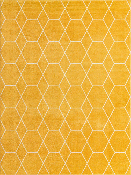 Yellow 10' x 13' 1 Trellis Frieze Rectangle Area Rug Geometric Modern Unique Stain Resistant Easy Clean Carpet for Living, Dining, Bedrooms, Office for Sale at Rug Engine