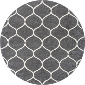 Dark Gray 3' 1 x 3' 1 Trellis Frieze Round Area Rug Geometric Modern Unique Stain Resistant Easy Clean Carpet for Living, Dining, Bedrooms, Office for Sale at Rug Engine