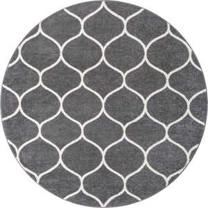 Dark Gray 7' 1 x 7' 1 Trellis Frieze Round Area Rug Geometric Modern Unique Stain Resistant Easy Clean Carpet for Living, Dining, Bedrooms, Office for Sale at Rug Engine