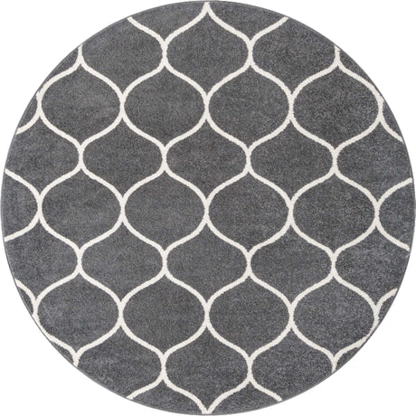 Dark Gray 7' 1 x 7' 1 Trellis Frieze Round Area Rug Geometric Modern Unique Stain Resistant Easy Clean Carpet for Living, Dining, Bedrooms, Office for Sale at Rug Engine