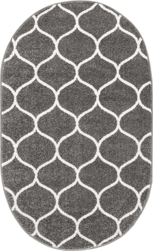 Dark Gray 3' 1 x 5' 3 Trellis Frieze Oval Area Rug Geometric Modern Unique Stain Resistant Easy Clean Carpet for Living, Dining, Bedrooms, Office for Sale at Rug Engine