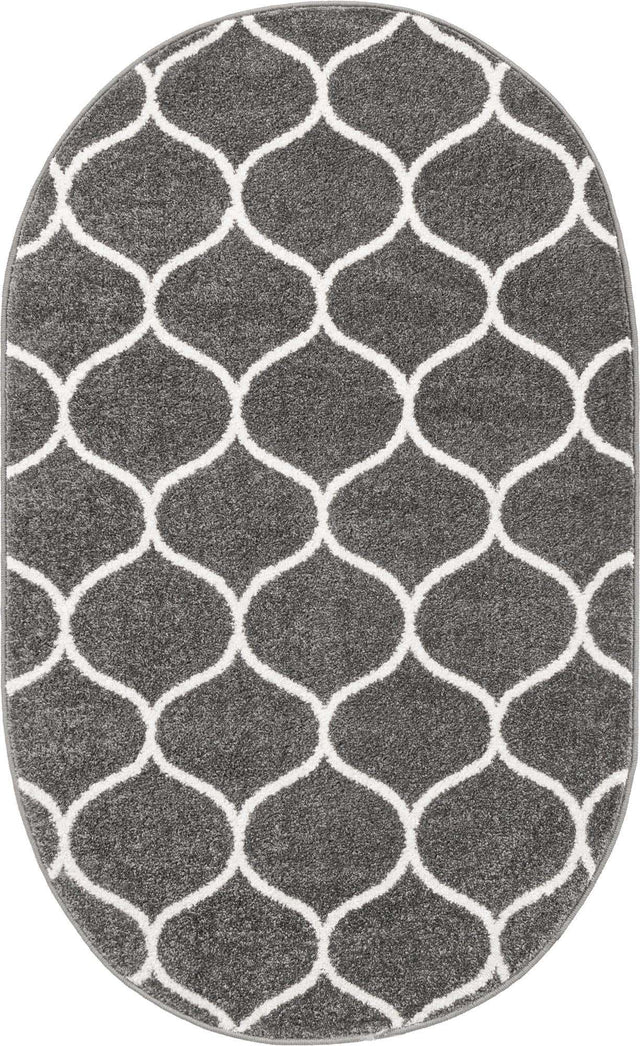 Dark Gray 3' 1 x 5' 3 Trellis Frieze Oval Area Rug Geometric Modern Unique Stain Resistant Easy Clean Carpet for Living, Dining, Bedrooms, Office for Sale at Rug Engine