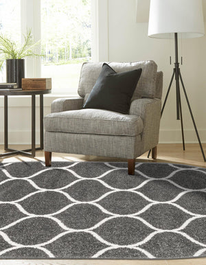 Dark Gray 7' 10 x 10' Trellis Frieze Oval Area Rug Geometric Modern Unique Stain Resistant Easy Clean Carpet for Living, Dining, Bedrooms, Office for Sale at Rug Engine