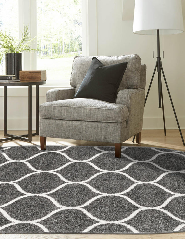 Dark Gray 5' 3 x 8' Trellis Frieze Oval Area Rug Geometric Modern Unique Stain Resistant Easy Clean Carpet for Living, Dining, Bedrooms, Office for Sale at Rug Engine