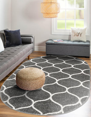 Dark Gray 5' 3 x 8' Trellis Frieze Oval Area Rug Geometric Modern Unique Stain Resistant Easy Clean Carpet for Living, Dining, Bedrooms, Office for Sale at Rug Engine