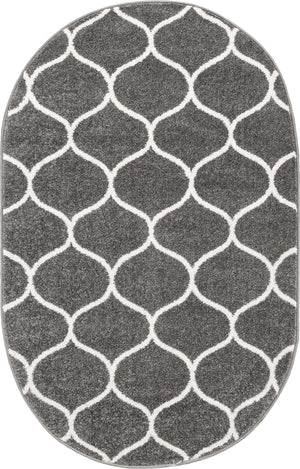 Dark Gray 5' 3 x 8' Trellis Frieze Oval Area Rug Geometric Modern Unique Stain Resistant Easy Clean Carpet for Living, Dining, Bedrooms, Office for Sale at Rug Engine