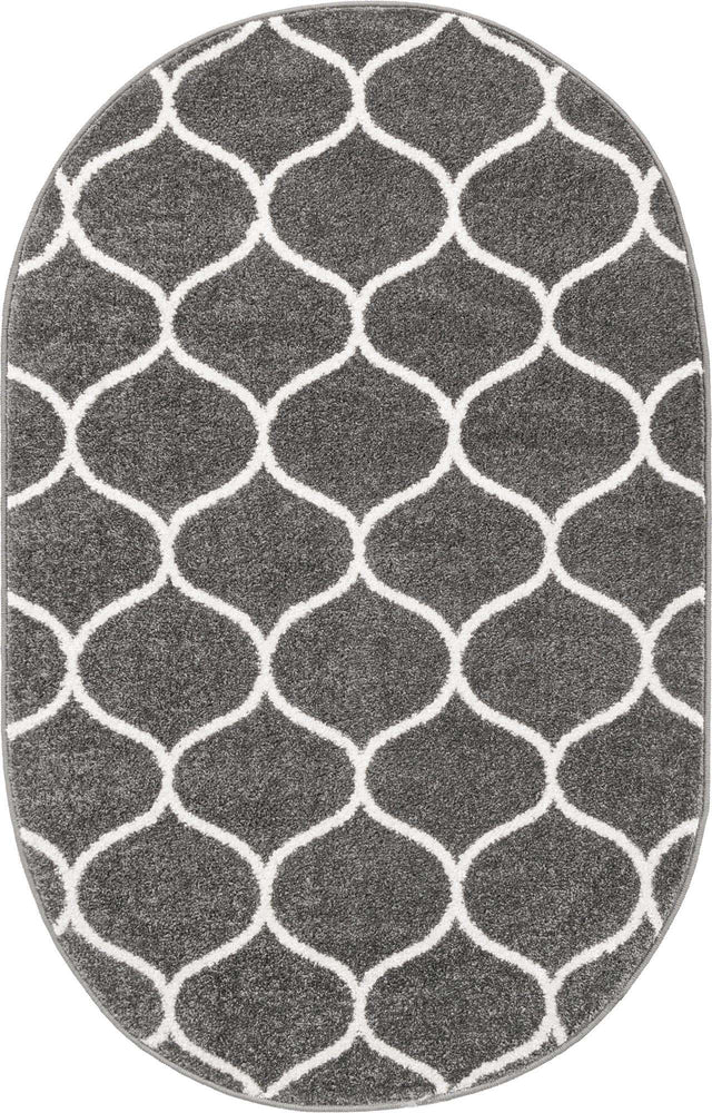 Dark Gray 5' 3 x 8' Trellis Frieze Oval Area Rug Geometric Modern Unique Stain Resistant Easy Clean Carpet for Living, Dining, Bedrooms, Office for Sale at Rug Engine