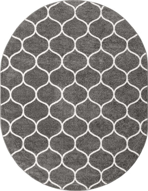 Dark Gray 7' 10 x 10' Trellis Frieze Oval Area Rug Geometric Modern Unique Stain Resistant Easy Clean Carpet for Living, Dining, Bedrooms, Office for Sale at Rug Engine