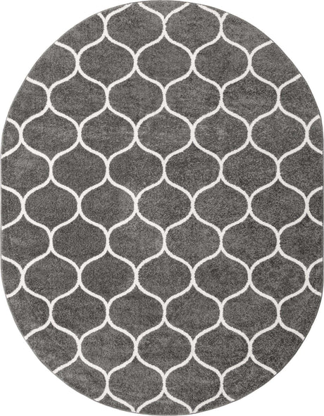 Dark Gray 7' 10 x 10' Trellis Frieze Oval Area Rug Geometric Modern Unique Stain Resistant Easy Clean Carpet for Living, Dining, Bedrooms, Office for Sale at Rug Engine