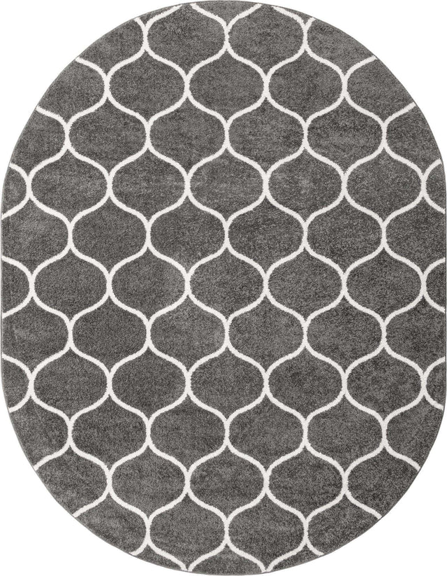 Dark Gray 7' 10 x 10' Trellis Frieze Oval Area Rug Geometric Modern Unique Stain Resistant Easy Clean Carpet for Living, Dining, Bedrooms, Office for Sale at Rug Engine
