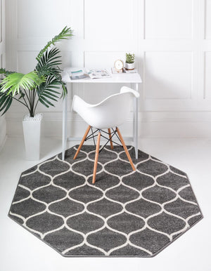 Dark Gray 5' 3 x 5' 3 Trellis Frieze Octagon Area Rug Geometric Modern Unique Stain Resistant Easy Clean Carpet for Living, Dining, Bedrooms, Office for Sale at Rug Engine