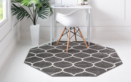 Dark Gray 7' 10 x 7' 10 Trellis Frieze Octagon Area Rug Geometric Modern Unique Stain Resistant Easy Clean Carpet for Living, Dining, Bedrooms, Office for Sale at Rug Engine