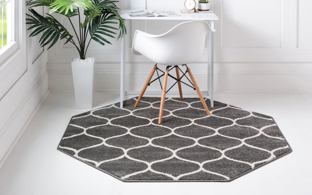 Dark Gray 7' 10 x 7' 10 Trellis Frieze Octagon Area Rug Geometric Modern Unique Stain Resistant Easy Clean Carpet for Living, Dining, Bedrooms, Office for Sale at Rug Engine