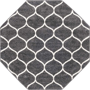 Dark Gray 7' 10 x 7' 10 Trellis Frieze Octagon Area Rug Geometric Modern Unique Stain Resistant Easy Clean Carpet for Living, Dining, Bedrooms, Office for Sale at Rug Engine