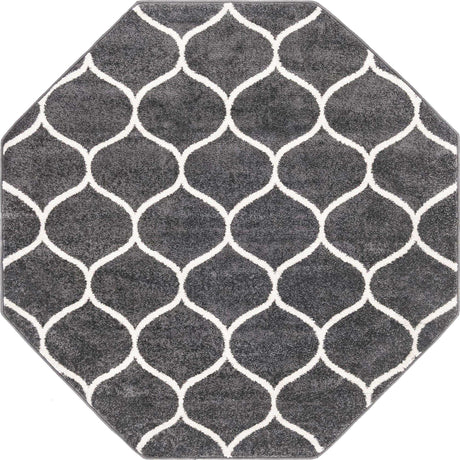 Dark Gray 7' 10 x 7' 10 Trellis Frieze Octagon Area Rug Geometric Modern Unique Stain Resistant Easy Clean Carpet for Living, Dining, Bedrooms, Office for Sale at Rug Engine