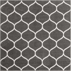 Dark Gray 3' 1 x 3' 1 Trellis Frieze Square Area Rug Geometric Modern Unique Stain Resistant Easy Clean Carpet for Living, Dining, Bedrooms, Office for Sale at Rug Engine