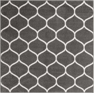 Dark Gray 4' 1 x 4' 1 Trellis Frieze Square Area Rug Geometric Modern Unique Stain Resistant Easy Clean Carpet for Living, Dining, Bedrooms, Office for Sale at Rug Engine