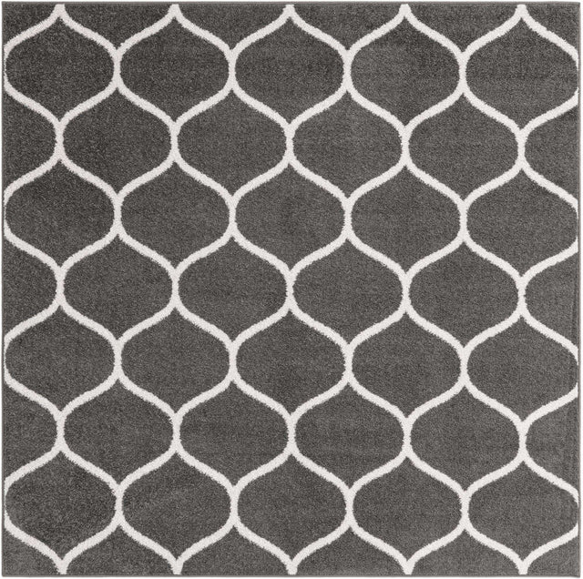 Dark Gray 4' 1 x 4' 1 Trellis Frieze Square Area Rug Geometric Modern Unique Stain Resistant Easy Clean Carpet for Living, Dining, Bedrooms, Office for Sale at Rug Engine