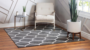 Dark Gray 7' 1 x 7' 1 Trellis Frieze Square Area Rug Geometric Modern Unique Stain Resistant Easy Clean Carpet for Living, Dining, Bedrooms, Office for Sale at Rug Engine