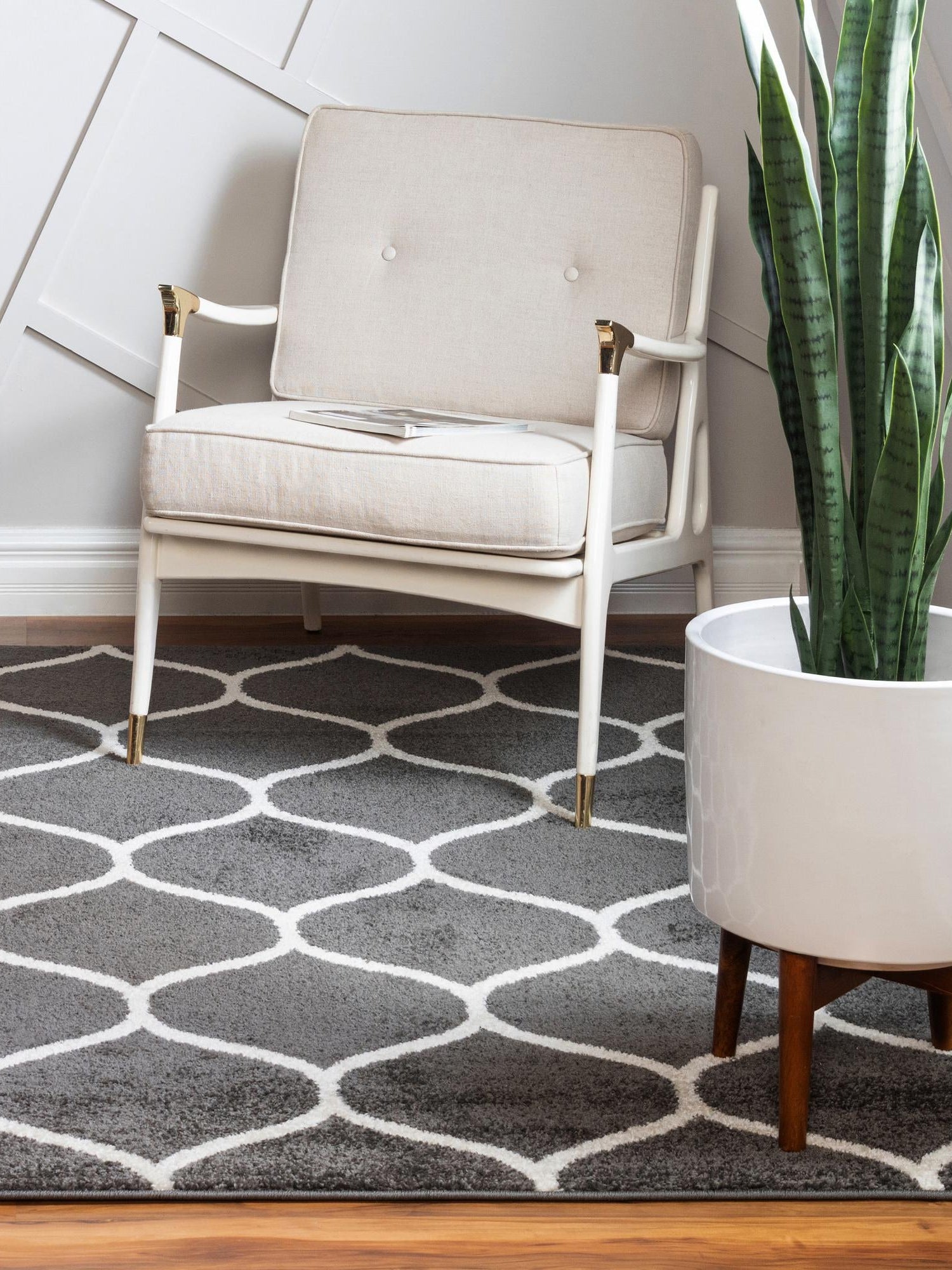 Dark Gray 7' 1 x 7' 1 Trellis Frieze Square Area Rug Geometric Modern Unique Stain Resistant Easy Clean Carpet for Living, Dining, Bedrooms, Office for Sale at Rug Engine