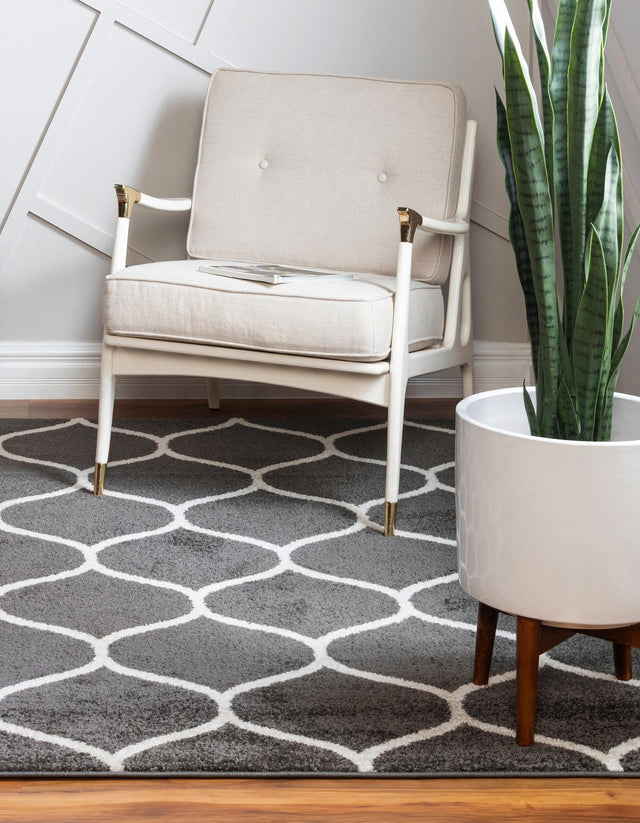 Dark Gray 7' 1 x 7' 1 Trellis Frieze Square Area Rug Geometric Modern Unique Stain Resistant Easy Clean Carpet for Living, Dining, Bedrooms, Office for Sale at Rug Engine