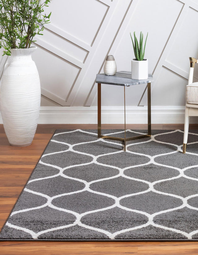 Dark Gray 3' 1 x 3' 1 Trellis Frieze Square Area Rug Geometric Modern Unique Stain Resistant Easy Clean Carpet for Living, Dining, Bedrooms, Office for Sale at Rug Engine