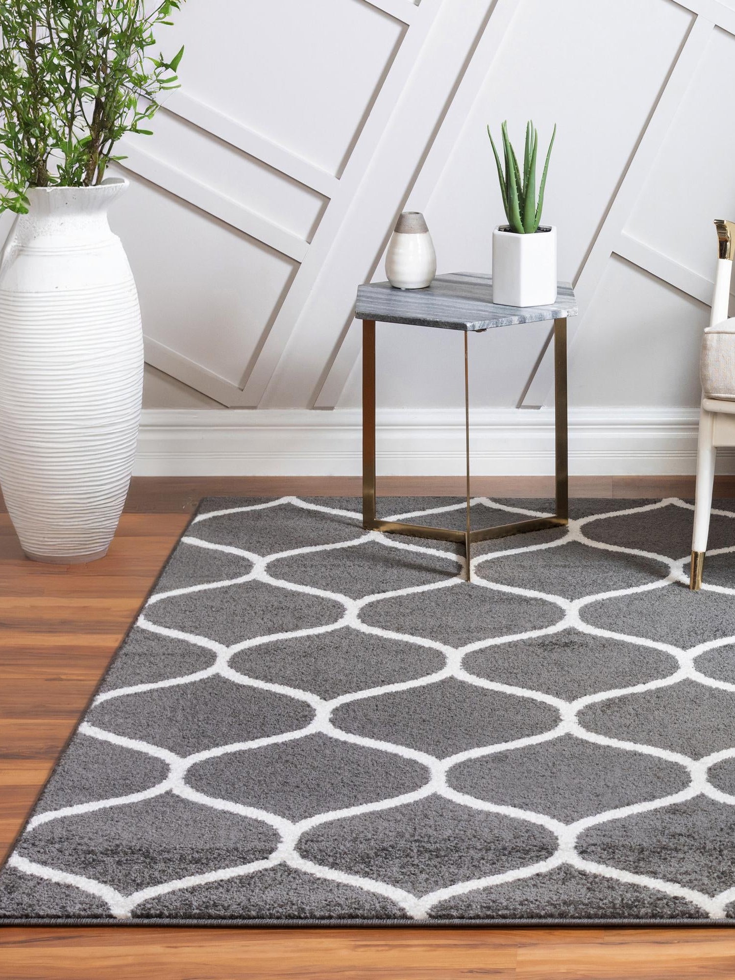 Dark Gray 7' 1 x 7' 1 Trellis Frieze Square Area Rug Geometric Modern Unique Stain Resistant Easy Clean Carpet for Living, Dining, Bedrooms, Office for Sale at Rug Engine