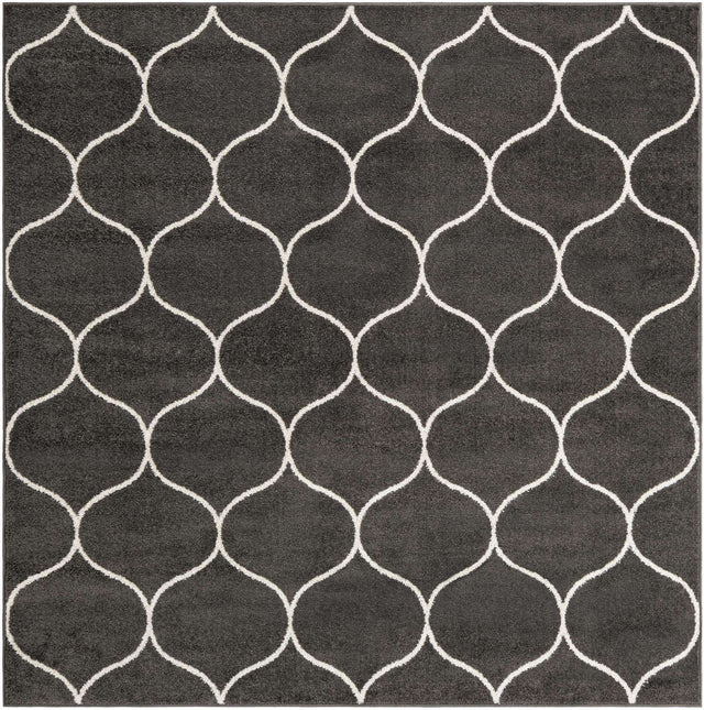 Dark Gray 7' 1 x 7' 1 Trellis Frieze Square Area Rug Geometric Modern Unique Stain Resistant Easy Clean Carpet for Living, Dining, Bedrooms, Office for Sale at Rug Engine