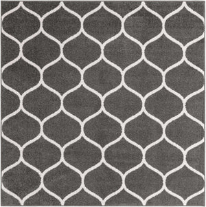 Dark Gray 7' 10 x 7' 10 Trellis Frieze Square Area Rug Geometric Modern Unique Stain Resistant Easy Clean Carpet for Living, Dining, Bedrooms, Office for Sale at Rug Engine
