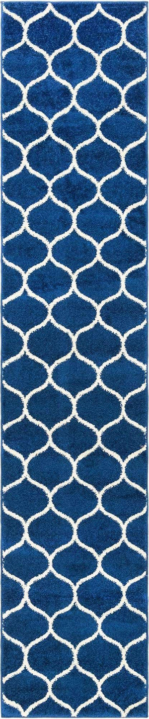 Navy Blue 2' x 10' Trellis Frieze Runner Area Rug Geometric Modern Unique Stain Resistant Easy Clean Carpet for Living, Dining, Bedrooms, Office for Sale at Rug Engine