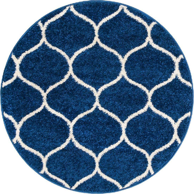 Navy Blue 3' 1 x 3' 1 Trellis Frieze Round Area Rug Geometric Modern Unique Stain Resistant Easy Clean Carpet for Living, Dining, Bedrooms, Office for Sale at Rug Engine