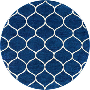 Navy Blue 6' 1 x 6' 1 Trellis Frieze Round Area Rug Geometric Modern Unique Stain Resistant Easy Clean Carpet for Living, Dining, Bedrooms, Office for Sale at Rug Engine