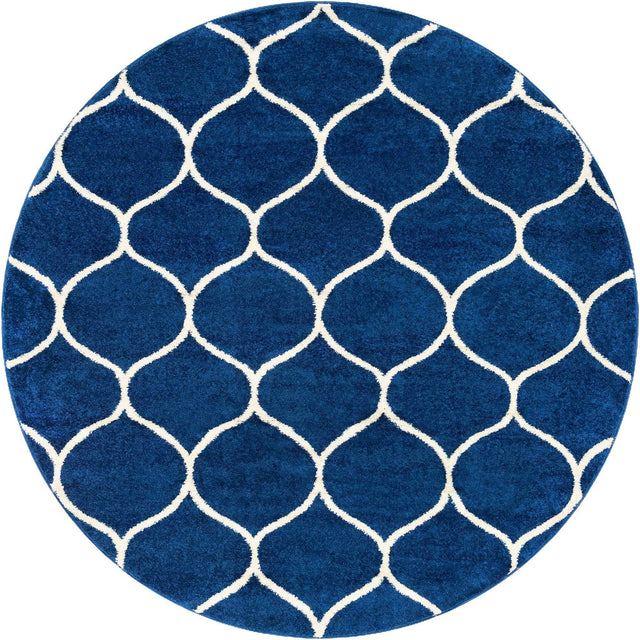 Navy Blue 6' 1 x 6' 1 Trellis Frieze Round Area Rug Geometric Modern Unique Stain Resistant Easy Clean Carpet for Living, Dining, Bedrooms, Office for Sale at Rug Engine